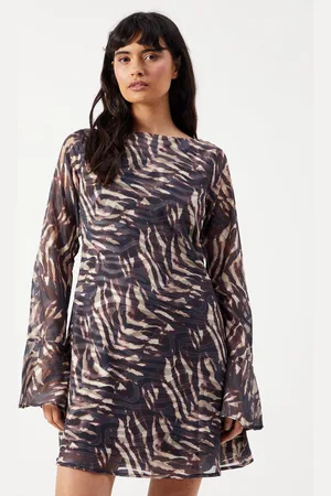 warehouse Womens Zebra Burnout Chiffon Bias Tie Back Mini Dress - - Size 8 UK