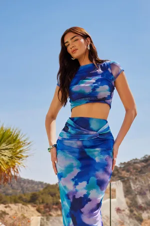 Quiz Womens Mesh Tie Dye Print Crop Top - Size 6 UK