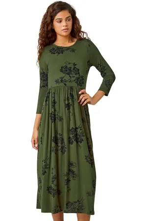 Roman Womens Floral Print Midi Stretch Dress - - Size 10 UK