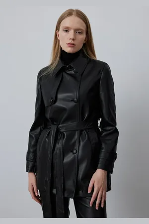 Gusto Womens Faux Leather Short Trench Coat - - Size X-Small