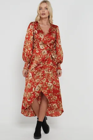 Gini London Womens Floral Printed Tie Waist Wrap Midi Dress - - Size 14 UK