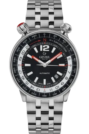Gevril Mens Wallabout 48561 Swiss Automatic Black Dial Stainless Steel Luminous Date Watch - - One Size
