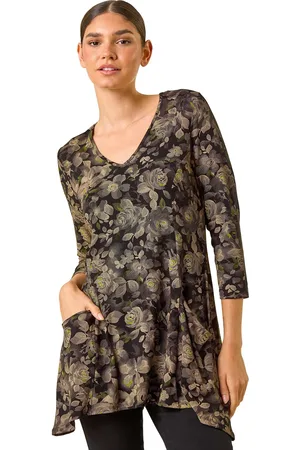 Roman Womens Stretch Floral Print Pocket Tunic - - Size 14 UK