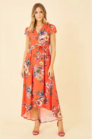 Mela Womens Floral Wrap Dip Hem Dress - Size 8 UK