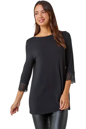 Roman Womens Plain Lace Trim Stretch Top - - Size 20 UK