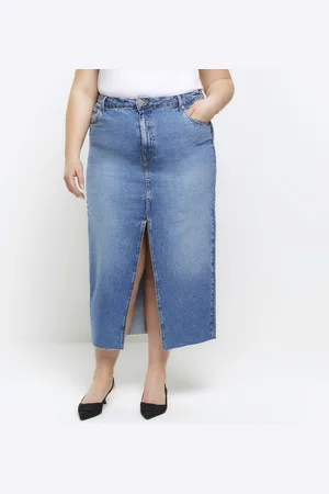River Island Womens Maxi Skirt Plus Split Hem Denim - Cotton - Size 26 UK