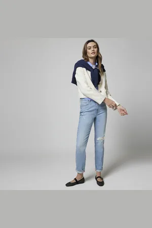 River Island Womens Mom Jeans High Waisted Ripped Cotton - Size 8 Short