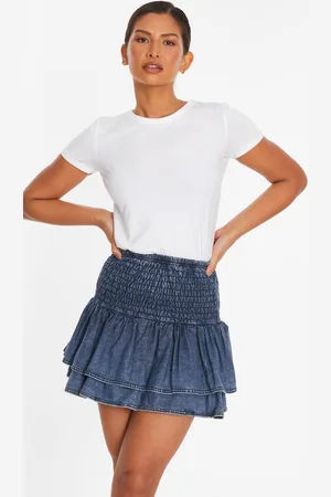 Quiz Womens Denim Frill Mini Skirt Cotton - Size 6 UK