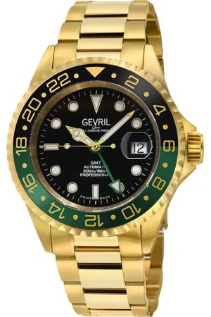 Gevril Mens Wall Street GMT Swiss Automatic Sellita SW330 Black Dial Ceramic Bezel, 316L Stainless Steel IPYG Bracelet - - One Size