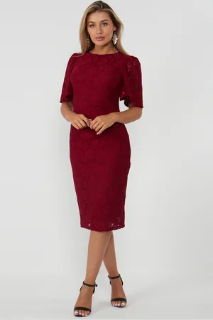 Gini London Womens Lace Detailed Bodycon Midi Dress - - Size 14 UK