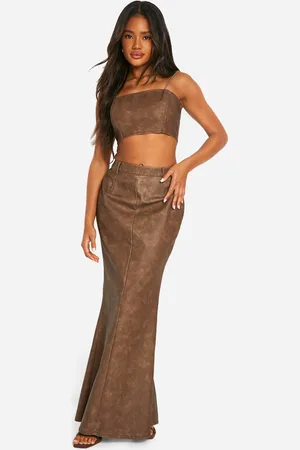 Boohoo Womens Washed Faux Leather Maxi Skirt - - Size 6 UK