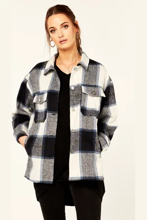 Gini London Womens Check Oversized Pocket Detail Shacket - - Size Small/Medium