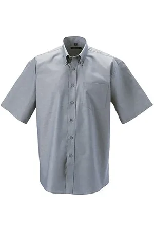 Russell Athletic Collection Mens Short Sleeve Easy Care Oxford Shirt (Silver ) - Size 17.5 inch