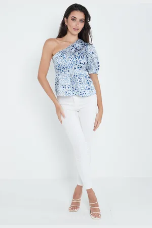 Gini London Womens One Shoulder Animal Printed Top - Size 14 UK