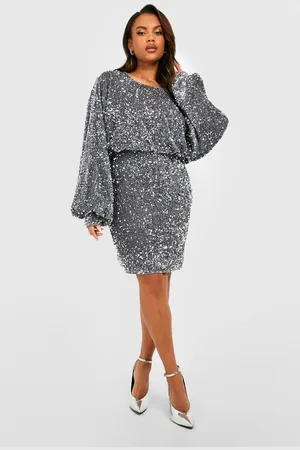 Boohoo Womens Plus Oversized Blouson Sleeve Sequin Mini Dress - - Size 26 UK