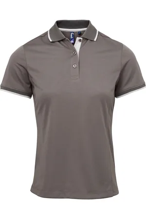 Premier Womens/Ladies Contrast Coolchecker Polo Shirt (Dark /Silver) - Size Medium
