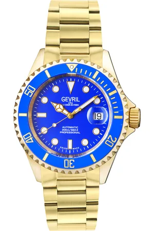 Gevril Mens Wall Street Blue Dial IP Bracelet Swiss Automatic, SW220 Movement Watch Stainless Steel - One Size
