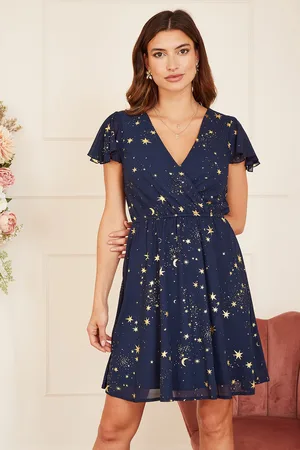 Mela Womens Foil Star Print Wrap Skater Dress - Size 24 UK