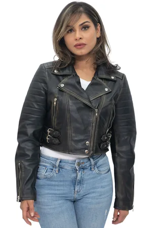 Infinity Womens Cropped Brando Biker Jacket-Damascus - - Size 16 UK