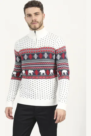 Brave Soul Mens Quarter Zip Knitted Jumper With Fairisle Pattern - Size 2XL