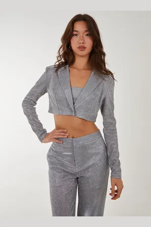 Pink Vanilla Womens Metallic Cropped Blazer - - Size 6 UK