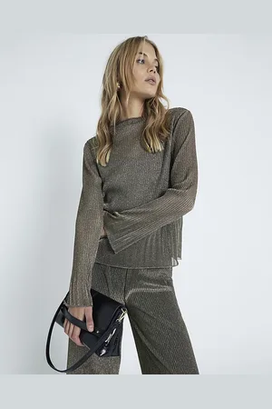 River Island Womens Plisse Top Long Sleeve Flute - Size 6 UK