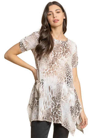 Roman Womens Animal Print Hanky Hem Top - Viscose - Size Small