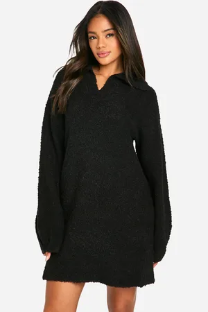 Boohoo Womens Borg Oversized Collar Detail Mini Jumper Dress - - Size Medium
