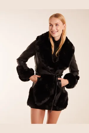 Blue Vanilla Womens Faux Fur Collar PU Belted Coat - - Size 10 UK
