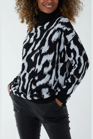 Blue Vanilla Womens Abstract Animal Roll Neck Jumper - - Size Small/Medium
