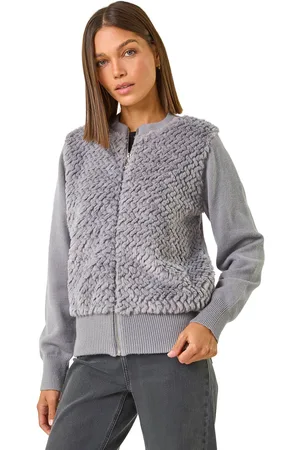 Roman Womens Faux Fur Funnel Neck Zip Jacket - - Size 18 UK