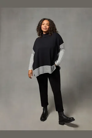 Live Unlimited London Womens Black & White Stripe Swing Jumper - Size 12 UK
