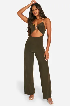 Boohoo Womens Slinky Ruched Front Wide Leg Jumpsuit - - Size 12 UK