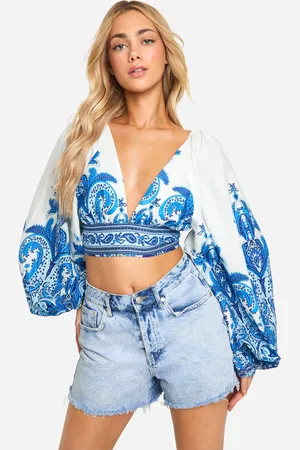 Boohoo Womens Paisley Print Tie Back Crop Top - Cotton - Size 10 UK
