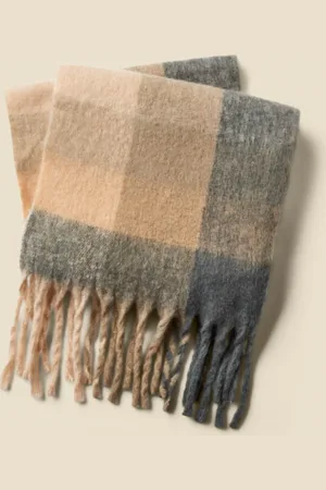 Sosandar Womens Check Scarf With Tassels - One Size