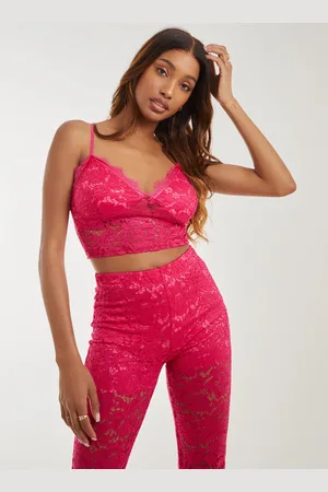 Pink Vanilla Womens Lace Cupped Cropped Cami Top - Size Large