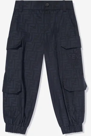 Fendi Kids Unisex FF Jacquard Cargo Trousers in Navy - - Size 7Y