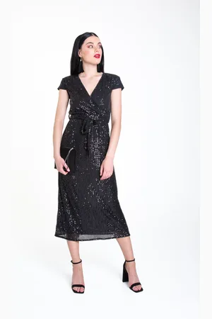 Gini London Womens Sequin Belted Midi Wrap Dress - - Size 8 UK