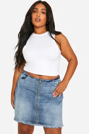 Boohoo Womens Plus Vintage Wash Zip Front Micro Mini Skirt - Cotton - Size 26 UK
