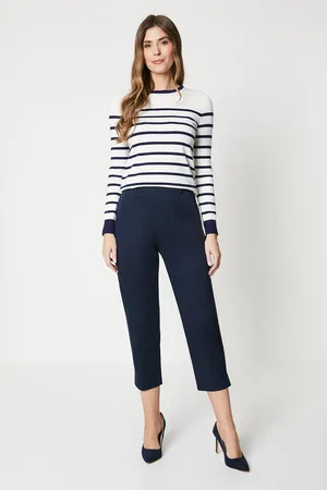 wallis Womens Side Zip Stretch Crop Trousers - Cotton - Size 16 UK