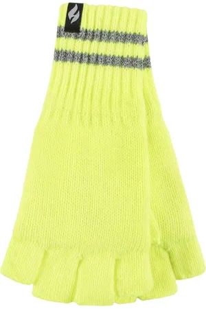 Heat Holders Mens Knitted Fingerless Reflective Gloves for Winter