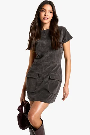 Boohoo Womens Suede Cap Sleeve Mini Dress - - Size 16 UK