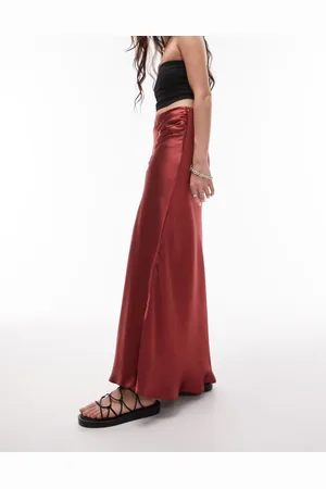 Topshop Womens asymmetric maxi skirt with ruched panel in ruby -Multi - Size 4 UK
