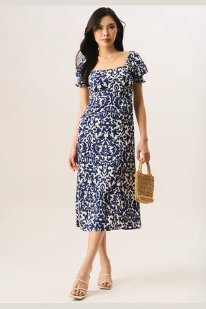 Gini London Womens Short Puff Sleeve Split Hem Midi Dress - - Size 14 UK