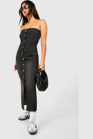 Boohoo Womens Petite Vintage Wash Denim Midaxi Dress Cotton - Size 10 UK