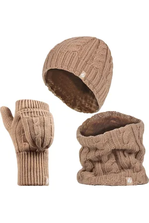 Heat Holders Womens Thermal Winter Fleece Hat, Neck Warmer and Converter Gloves set - - One Size