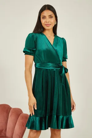Mela Womens Velvet Wrap Skater Dress With Bow Belt - Size 8 UK