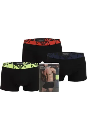 Emporio Armani Mens 3 Pack Monogram Logo Boxer Trunks in Cotton - Size X-Large
