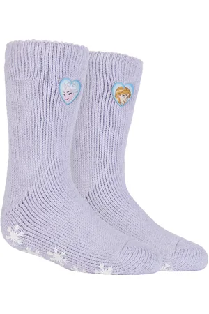 Heat Holders Girls - Childrens Character Non Slip 2.3 TOG Winter Warm Thermal Slipper Socks with Grippers - Frozen Princess - - Size UK 12.5-3 Child