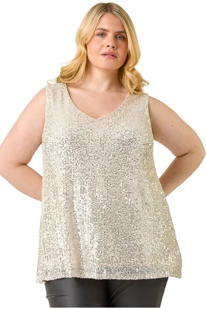 Roman Womens Curve Sequin V-Neck Stretch Vest - - Size UK 22-24